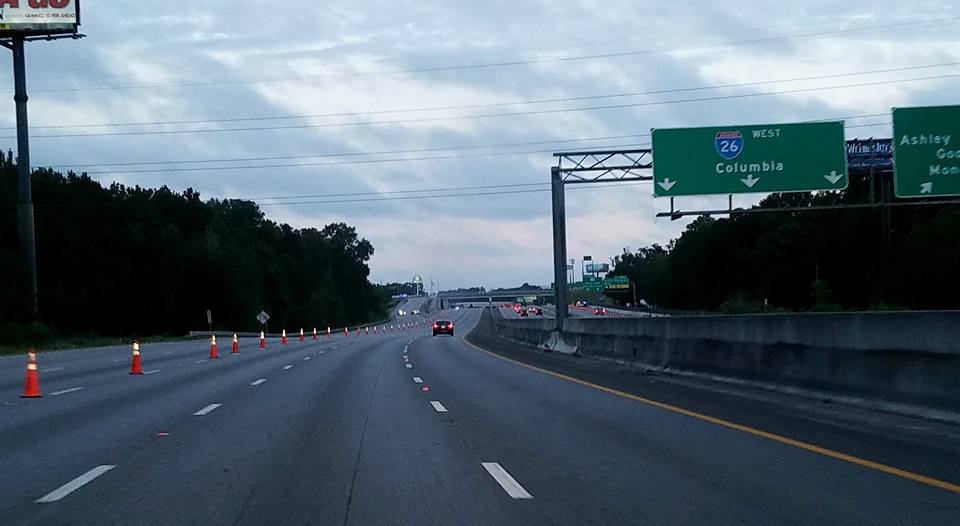 Getting on the interstate to evacuate using reversed lanes.